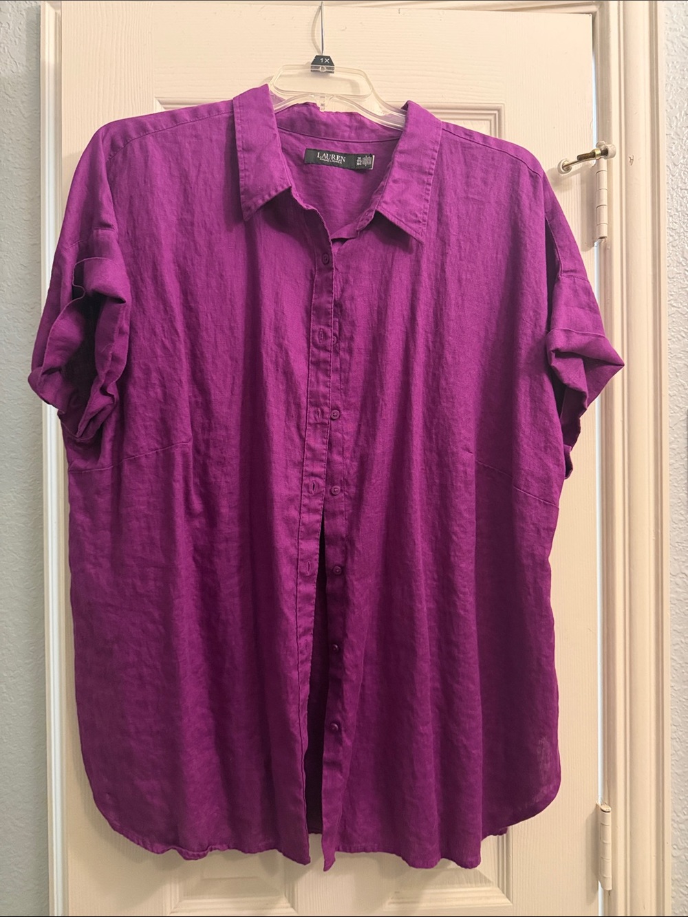 Lauren Ralph Lauren Vibrant Purple Short-Sleeve Linen Button-Down